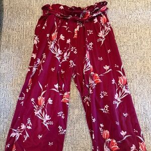 ShoSho Cropped Pants Burgundy Floral Size M